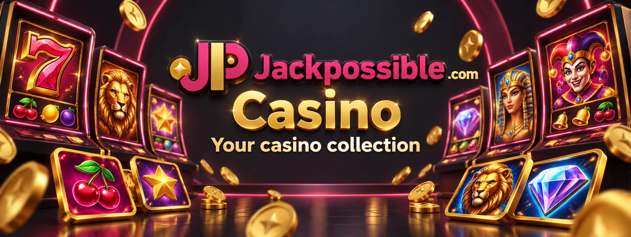 Jackpossible Casino in pink and gold with casino illustrations